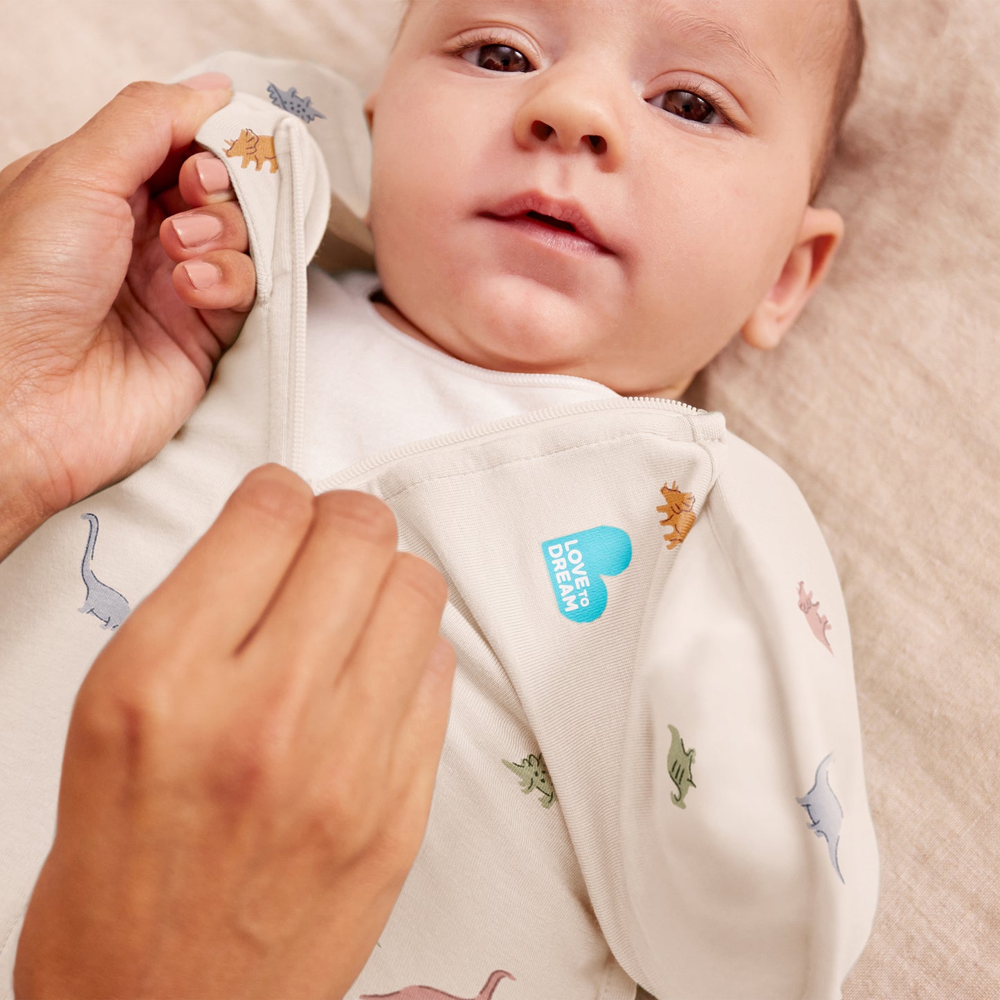 Swaddle Up™ 1.0 TOG Cotton Cream Dino Snore